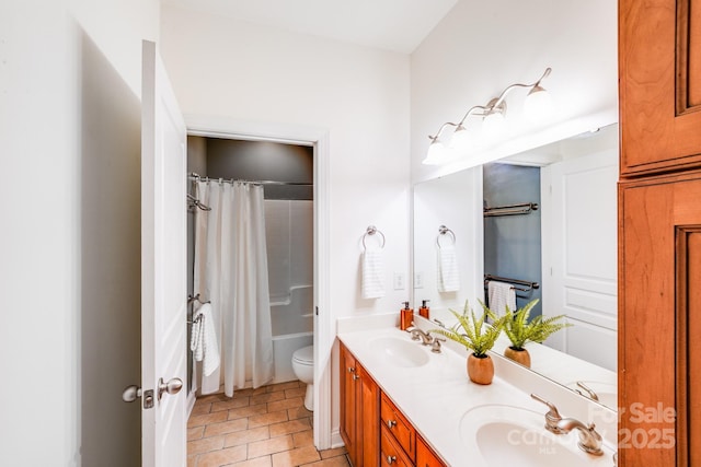 4525 Chestwood Ct, Rock Hill, SC 29732 - full bath featuring double vanity, shower / bath combo with shower curtain, and tile patterned floors