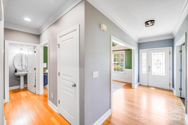 4525 Chestwood Ct, Rock Hill, SC 29732 - entrance foyer with light wood-style floors, crown molding, and recessed lighting