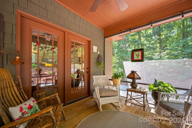 85 Red Bird Rd, Tryon, NC 28782 - sunroom with wood-type flooring, ceiling fan, french doors, and plenty of natural light