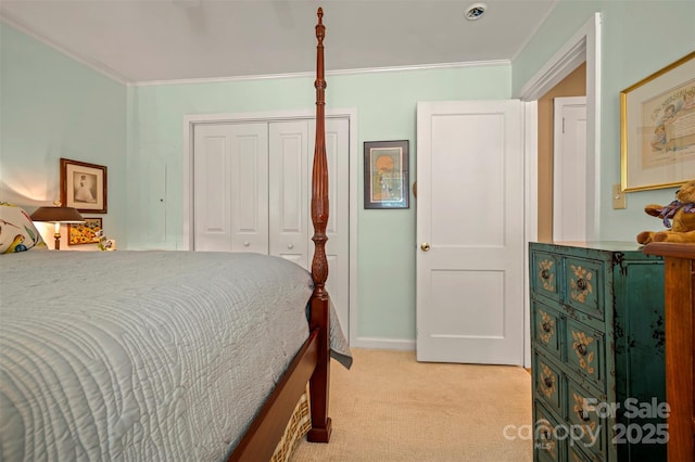 85 Red Bird Rd, Tryon, NC 28782 - bedroom featuring light carpet, ornamental molding, and a closet
