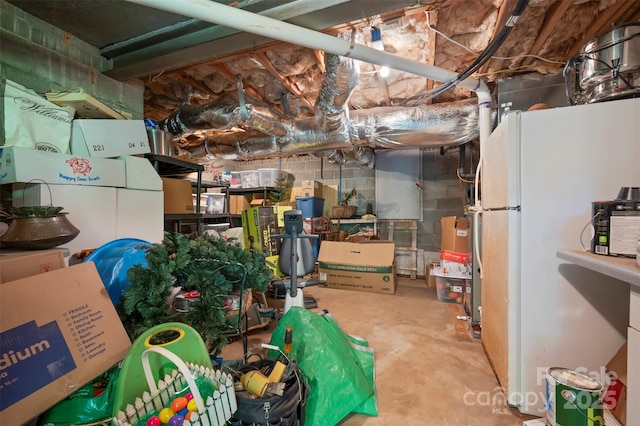 85 Red Bird Rd, Tryon, NC 28782 - unfinished below grade area with freestanding refrigerator