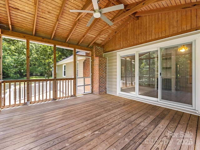 4601 Bournewood Ln, Charlotte, NC 28226 - unfurnished sunroom with a ceiling fan, lofted ceiling, and plenty of natural light