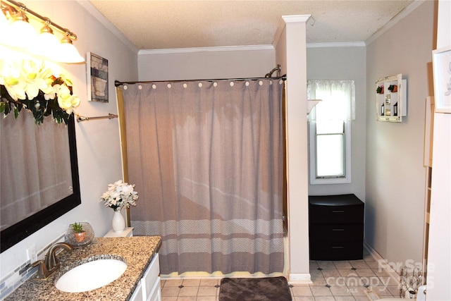 225 Emmett St, Rock Hill, SC 29730 - full bathroom featuring vanity, tile patterned flooring, ornamental molding, and a shower with shower curtain