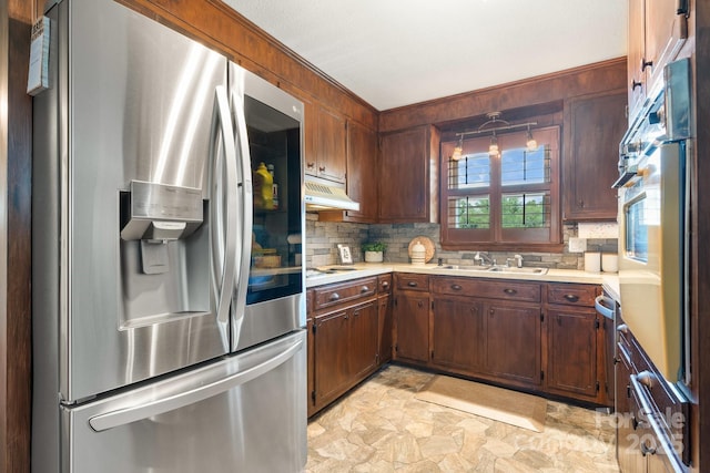 100 Pinecrest Ct, Taylorsville, NC 28681 - kitchen featuring stainless steel fridge with ice dispenser, tasteful backsplash, and light countertops