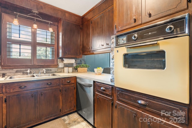 100 Pinecrest Ct, Taylorsville, NC 28681 - kitchen featuring white oven, light countertops, dishwasher, and backsplash