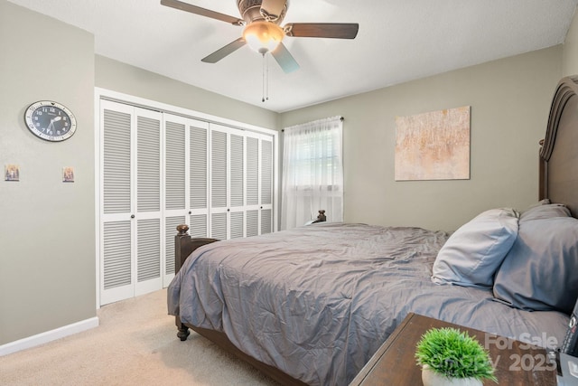 100 Pinecrest Ct, Taylorsville, NC 28681 - bedroom with light colored carpet, a closet, and ceiling fan