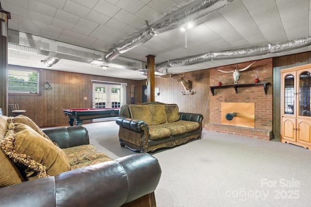 100 Pinecrest Ct, Taylorsville, NC 28681 - carpeted living room with wood walls, plenty of natural light, and billiards