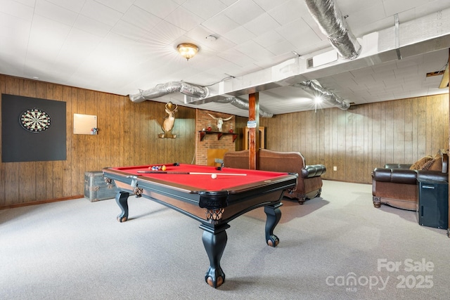100 Pinecrest Ct, Taylorsville, NC 28681 - rec room with carpet floors, wood walls, and pool table