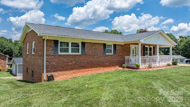 100 Pinecrest Ct, Taylorsville, NC 28681 - ranch-style home with covered porch, brick siding, and roof with shingles
