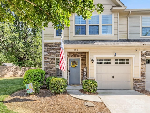 510 Park Meadows Dr, Matthews, NC 28104 - view of property featuring stone siding, a garage, and concrete driveway