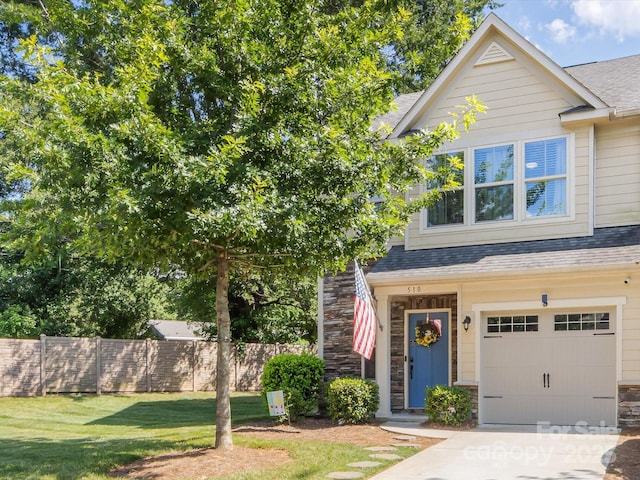 510 Park Meadows Dr, Matthews, NC 28104 - view of front facade with stone siding, roof with shingles, a garage, and concrete driveway