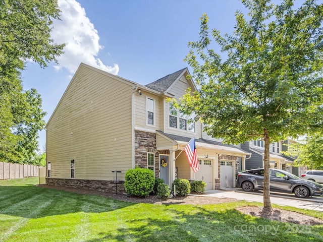 510 Park Meadows Dr, Matthews, NC 28104 - view of front of house with stone siding, driveway, a garage, and roof with shingles