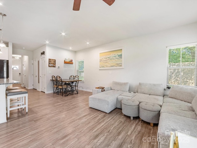 510 Park Meadows Dr, Matthews, NC 28104 - living area with ceiling fan, light wood finished floors, and recessed lighting