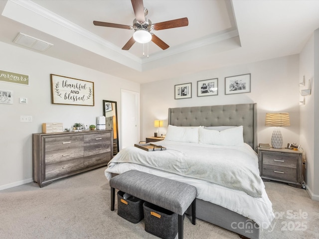 510 Park Meadows Dr, Matthews, NC 28104 - carpeted bedroom with a tray ceiling, crown molding, and a ceiling fan
