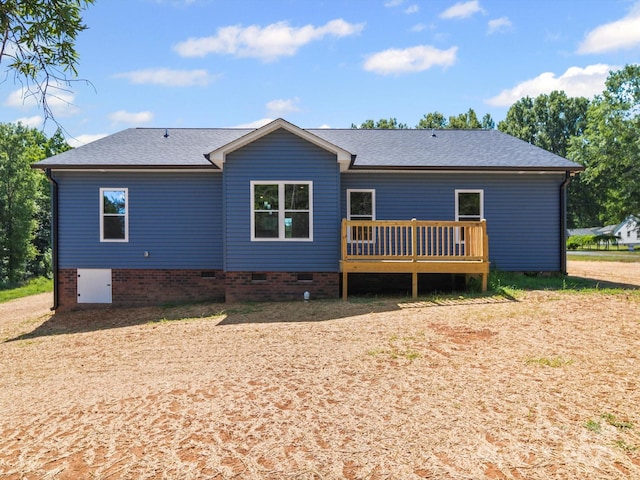 205 S Hill Ave, Albemarle, NC 28001 - rear view of property featuring crawl space, a wooden deck, and a shingled roof