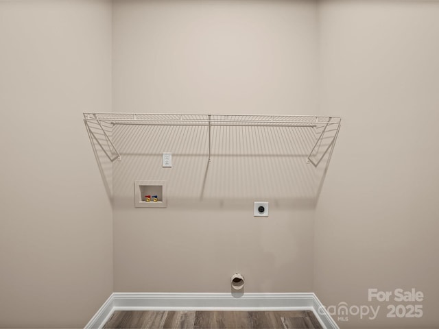 205 S Hill Ave, Albemarle, NC 28001 - washroom featuring hookup for a washing machine, wood finished floors, and electric dryer hookup
