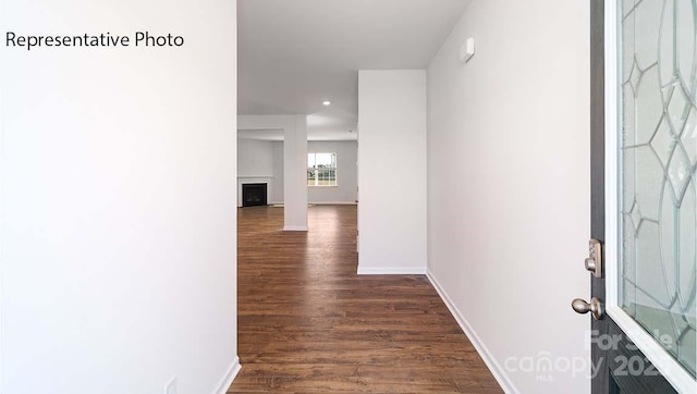 9223 Poquoson Dr, Gastonia, NC 28056 - corridor featuring dark wood-style flooring and recessed lighting