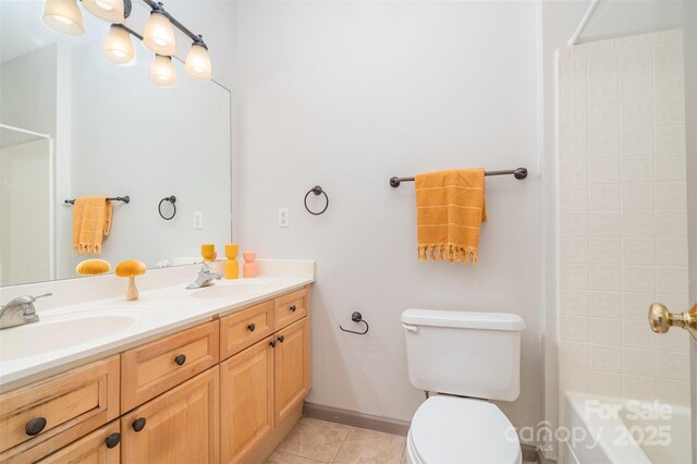 3630 Melrose Cottage Dr, Matthews, NC 28105 - full bath featuring double vanity, tile patterned flooring, and washtub / shower combination
