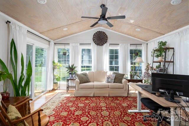304 Sowers Ferry Rd, Salisbury, NC 28144 - sunroom with wooden ceiling, vaulted ceiling, wood finished floors, and recessed lighting