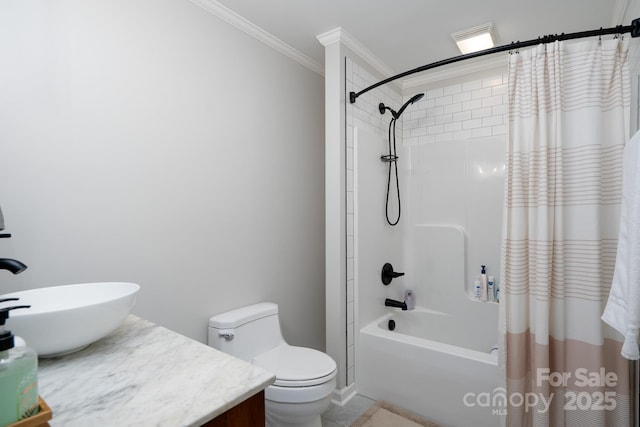 304 Sowers Ferry Rd, Salisbury, NC 28144 - bathroom with vanity, crown molding, and shower / bath combo with shower curtain