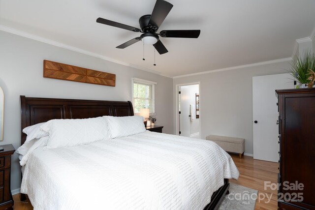 304 Sowers Ferry Rd, Salisbury, NC 28144 - bedroom featuring crown molding, light wood-type flooring, and ceiling fan