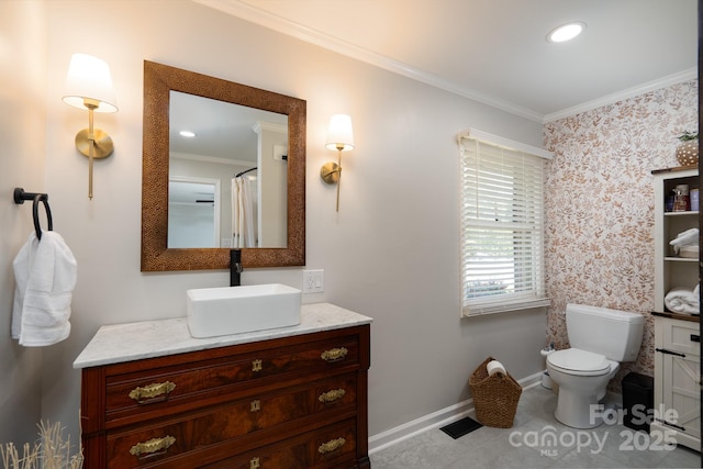 304 Sowers Ferry Rd, Salisbury, NC 28144 - full bath featuring vanity, ornamental molding, tile patterned flooring, and recessed lighting