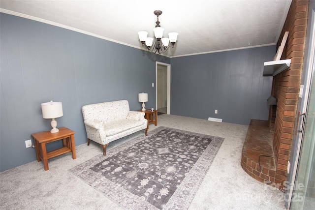 224 Mountain View Rd, Statesville, NC 28625 - living area featuring a chandelier, carpet floors, and crown molding