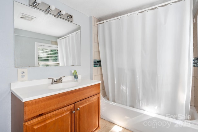 1302 1st Ave NW, Hickory, NC 28601 - full bathroom featuring vanity, shower / bath combination with curtain, and tile patterned flooring