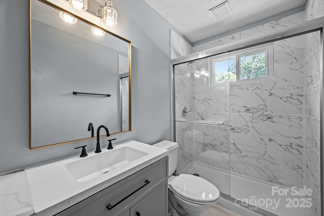 3422 Dublin Rd, Charlotte, NC 28208 - full bathroom with a marble finish shower, vanity, and a textured ceiling