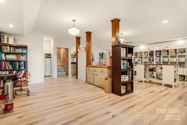 492 Henry Mountain Rd, Brevard, NC 28712 - miscellaneous room with light wood-style floors, recessed lighting, and stairway