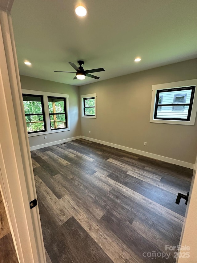 2031 S Oconeechee Ave, Black Mountain, NC 28711 - empty room with dark wood-type flooring, recessed lighting, and ceiling fan