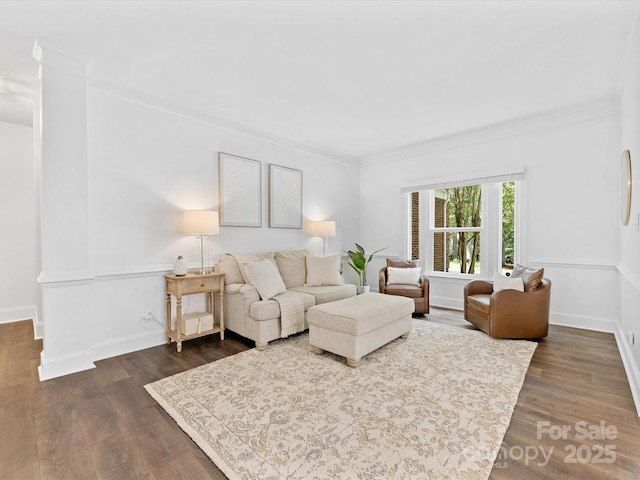 10527 Breamore Dr, Charlotte, NC 28270 - living room with dark wood-style floors and crown molding