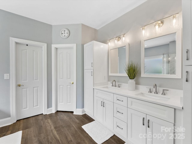 10527 Breamore Dr, Charlotte, NC 28270 - full bathroom with double vanity and wood finished floors