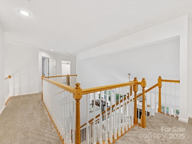 10527 Breamore Dr, Charlotte, NC 28270 - hallway featuring carpet, an upstairs landing, and recessed lighting