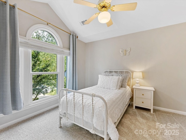 10527 Breamore Dr, Charlotte, NC 28270 - bedroom with carpet, vaulted ceiling, and a ceiling fan