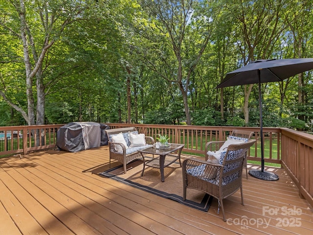 10527 Breamore Dr, Charlotte, NC 28270 - wooden terrace featuring outdoor lounge area and area for grilling