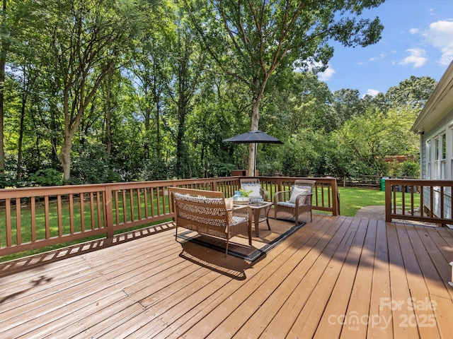 10527 Breamore Dr, Charlotte, NC 28270 - wooden deck with a lawn and outdoor lounge area