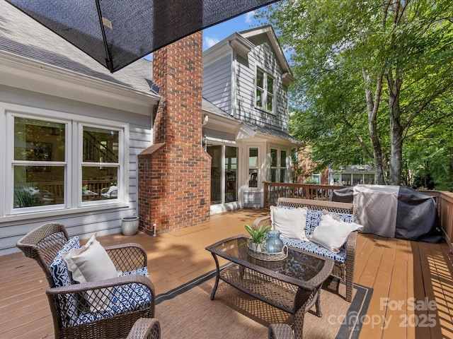 10527 Breamore Dr, Charlotte, NC 28270 - deck with outdoor lounge area and a grill