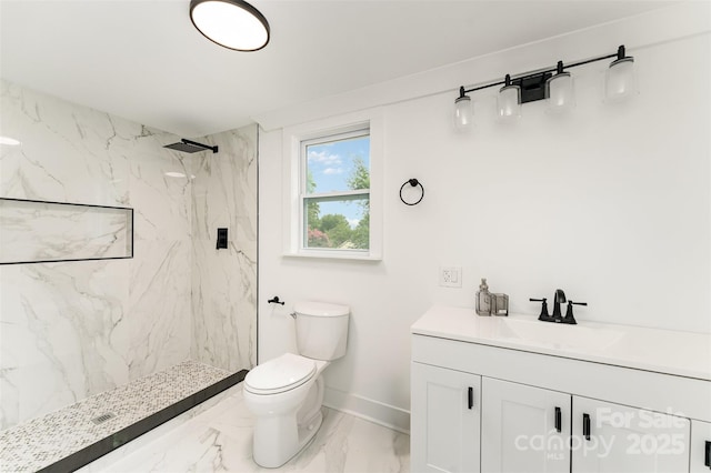 617 N Juniper Ave, Kannapolis, NC 28081 - bathroom with marble finish flooring, a marble finish shower, and vanity