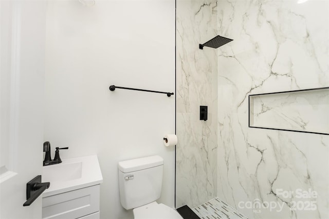 617 N Juniper Ave, Kannapolis, NC 28081 - bathroom featuring vanity and a marble finish shower