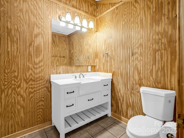 291 Pine Ridge Rd, Hendersonville, NC 28792 - bathroom featuring vanity, tile patterned flooring, and wooden walls