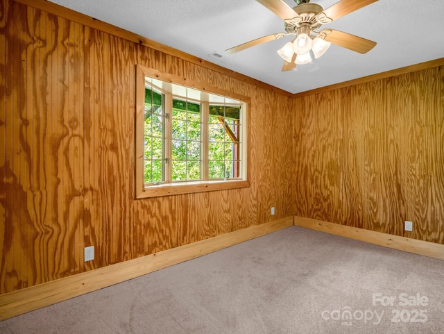 291 Pine Ridge Rd, Hendersonville, NC 28792 - unfurnished room with carpet floors, wood walls, and a ceiling fan