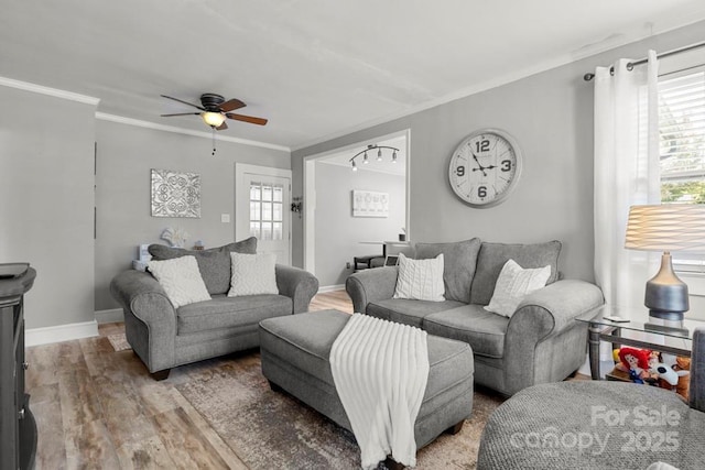 305 E Marion St, Kershaw, SC 29067 - living room with plenty of natural light, wood finished floors, ceiling fan, and crown molding