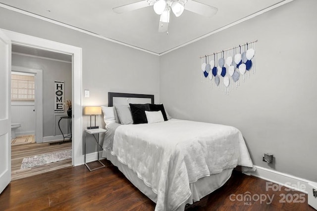 305 E Marion St, Kershaw, SC 29067 - bedroom with wood finished floors, crown molding, and a ceiling fan
