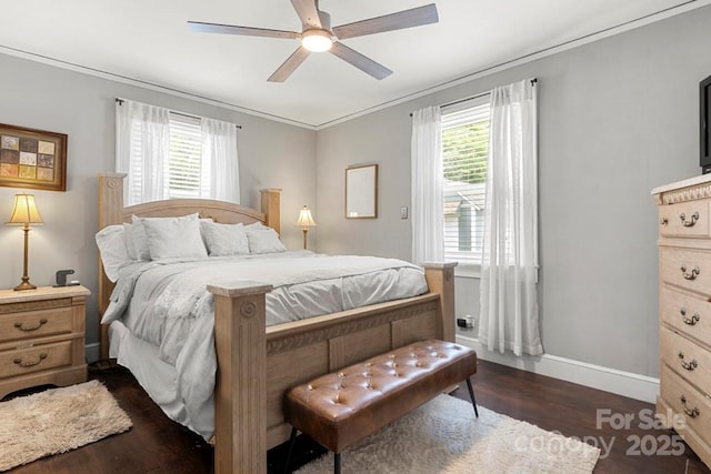 305 E Marion St, Kershaw, SC 29067 - bedroom featuring dark wood-style floors, crown molding, and ceiling fan