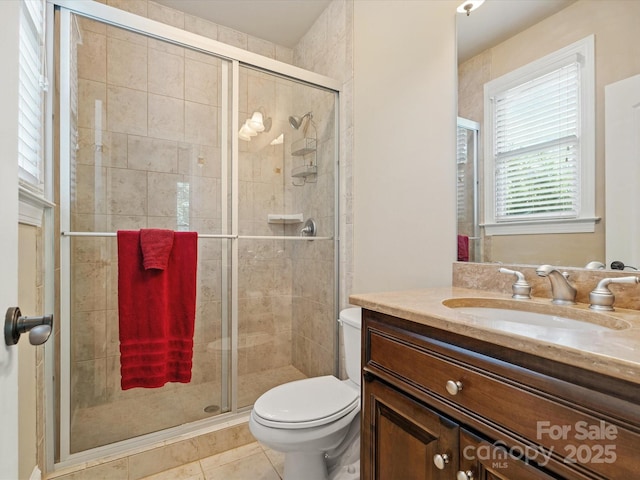 8407 Rolling Fields Rd, Mint Hill, NC 28227 - full bathroom featuring vanity, a shower stall, and tile patterned floors