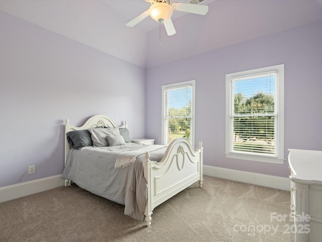 8407 Rolling Fields Rd, Mint Hill, NC 28227 - bedroom with light carpet, a ceiling fan, and vaulted ceiling
