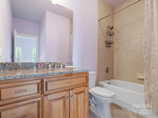 8407 Rolling Fields Rd, Mint Hill, NC 28227 - full bathroom featuring shower / bathtub combination with curtain, vanity, and tile patterned flooring