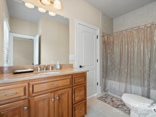 8407 Rolling Fields Rd, Mint Hill, NC 28227 - full bathroom featuring vanity, tile patterned floors, and shower / bath combination with curtain