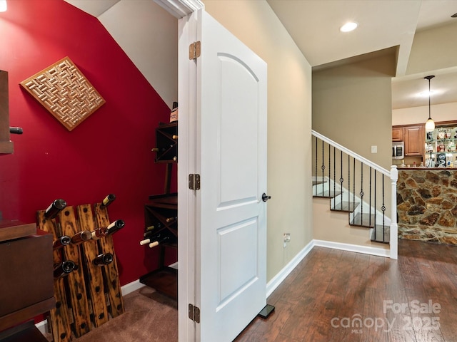 8407 Rolling Fields Rd, Mint Hill, NC 28227 - stairway with wood finished floors and recessed lighting
